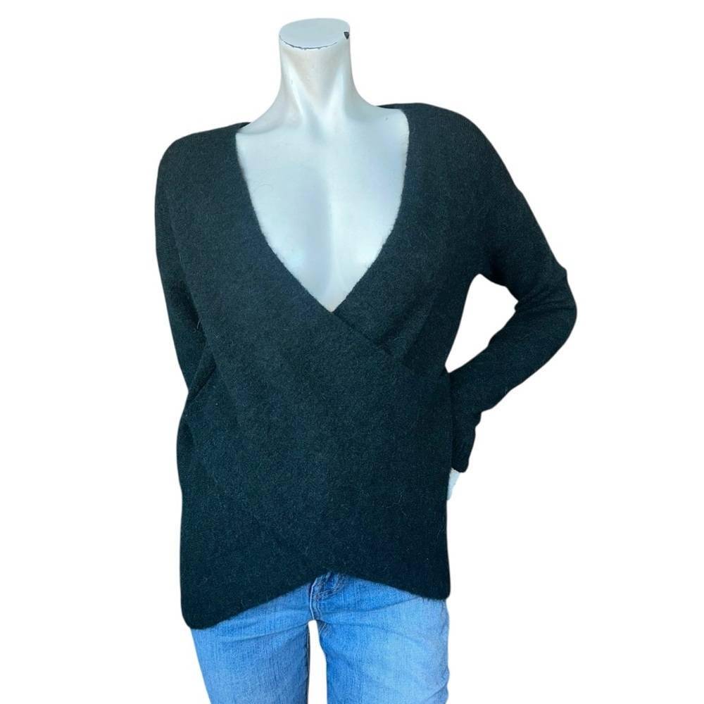 Aritzia Babaton Bandini Dark Green Front Wrap CrissCross Alpaca Wool Sweater XXS